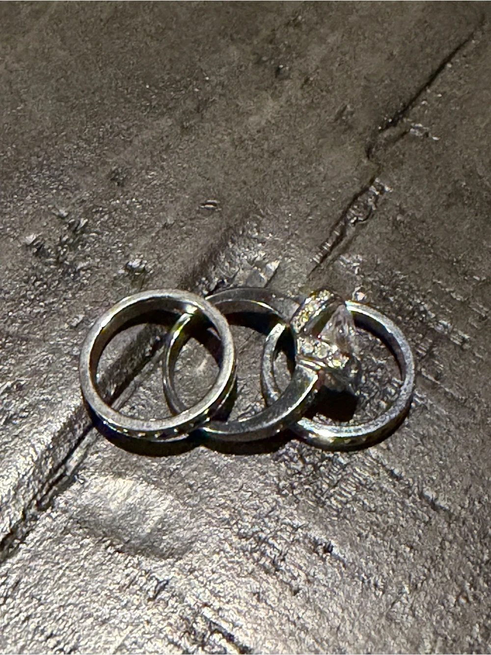 Silver-Tone Clear CZ Solitaire Trio Ring Set - size 5
